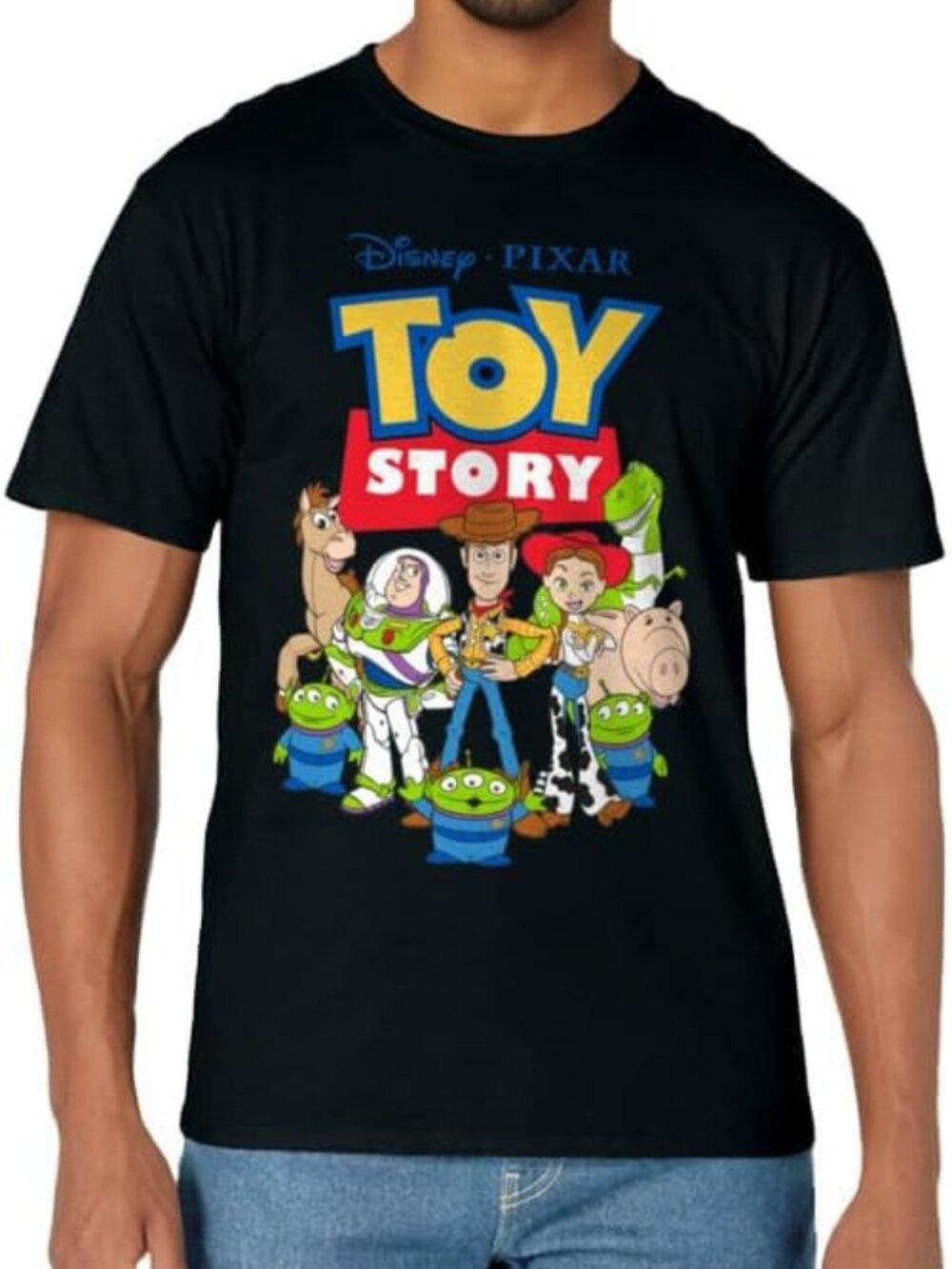 Disney Pixar Men Blue/Black Toy Story Buzz Woody Jessie Graphic T-Shirt SZ L